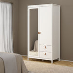 Barcelona Wardrobe with 1 Door 1 Mirror Door 2 Drawers in White in UK