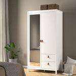 Barcelona Wardrobe with 1 Door 1 Mirror Door 2 Drawers in White UK