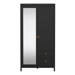 Barcelona Wardrobe with 1 Door 1 Mirror Door 2 Drawers in Matt Black