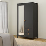 Barcelona Wardrobe with 1 Door 1 Mirror Door 2 Drawers in Matt Black UK