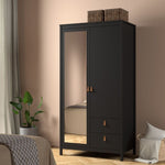 Barcelona Wardrobe with 1 Door 1 Mirror Door 2 Drawers in Matt Black UK